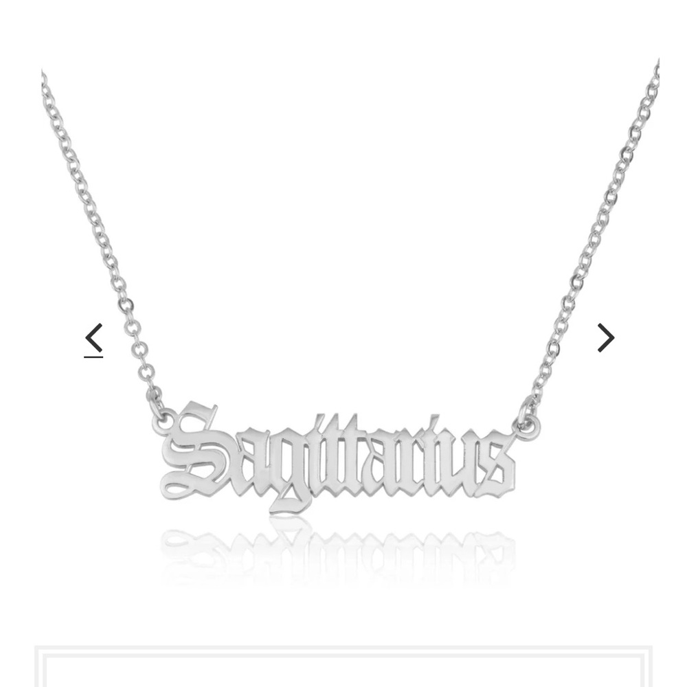 Sagittarius Script Nameplate Necklace in Sterling Silver